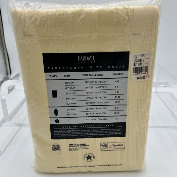 NOS Bardwil Linens Satin Splendor Soil Release Tablecloth 60x140” Oblong Butter - Picture 8 of 10